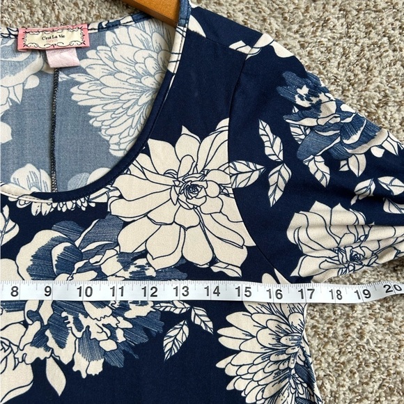 🦋C’est La Vie Blue Cream Floral Fit N Flare Mid Sleeve Mini Dress Medium Stretch - Picture 5 of 6